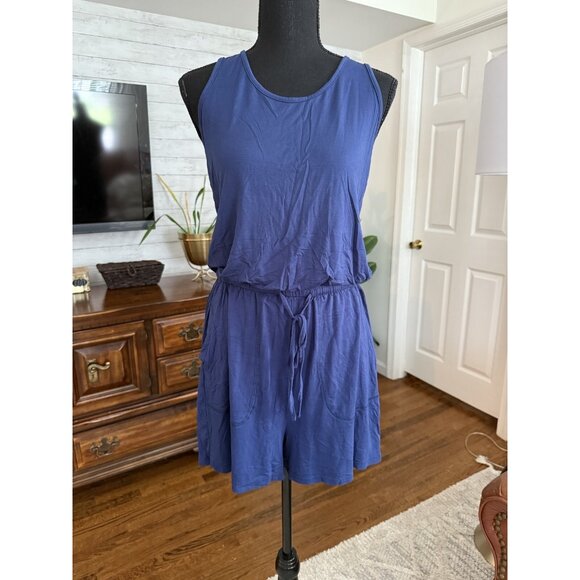 Reoria Navy Drawstring Waist Sleeveless Romper With Pockets Womens Size M - Picture 2 of 10